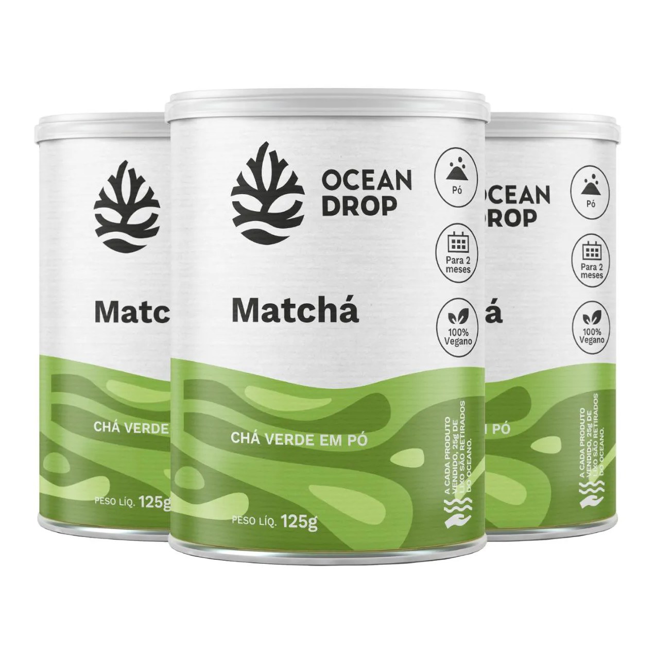 Kit 3 Matchá em Pó Chá Verde Ocean Drop Vegano 125G