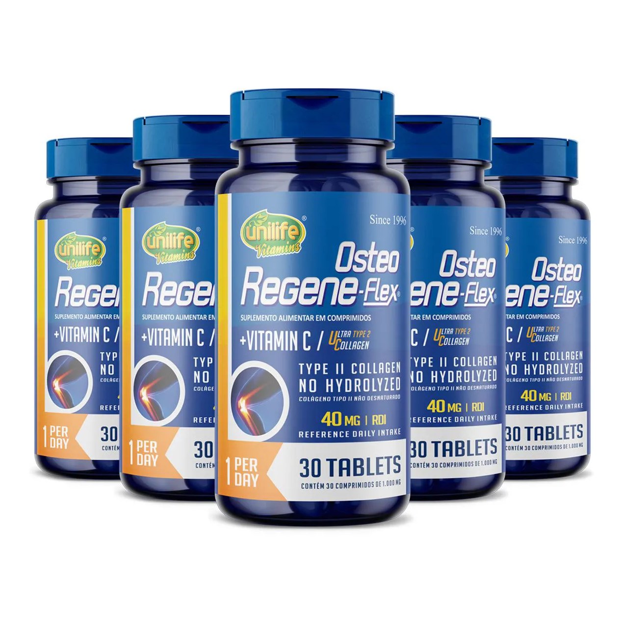Kit 5 Colágeno Tipo 2 Ii 40Mg Regeneflex Osteo Unilife