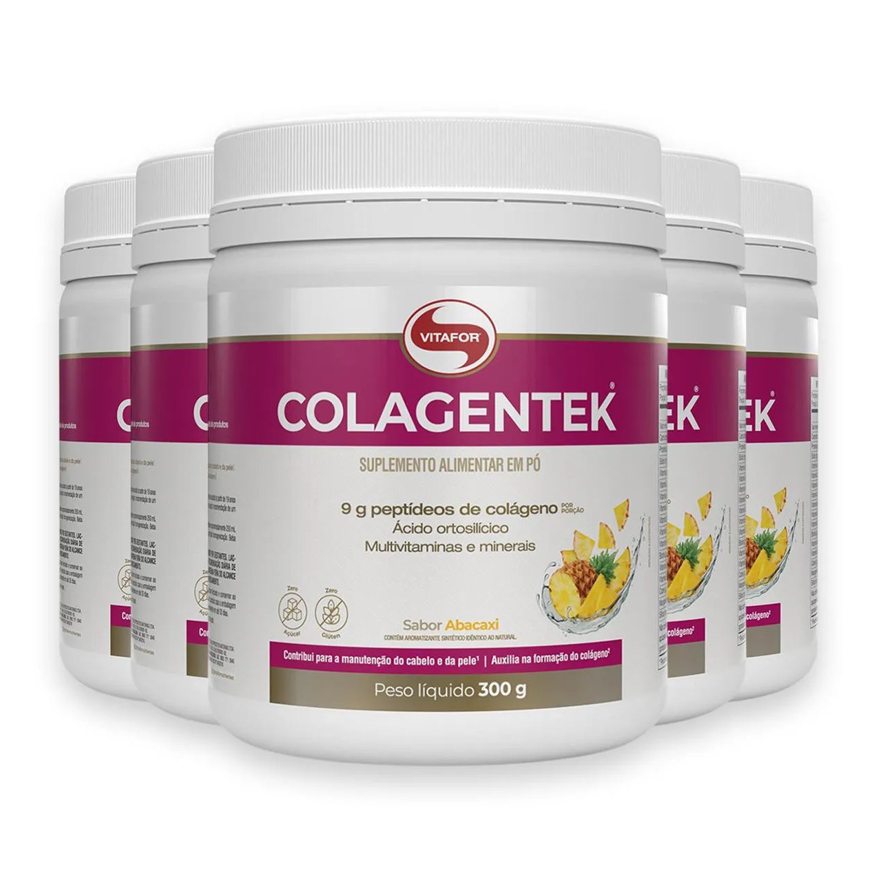 Kit 5 Colagentek Vitafor 300G Abacaxi