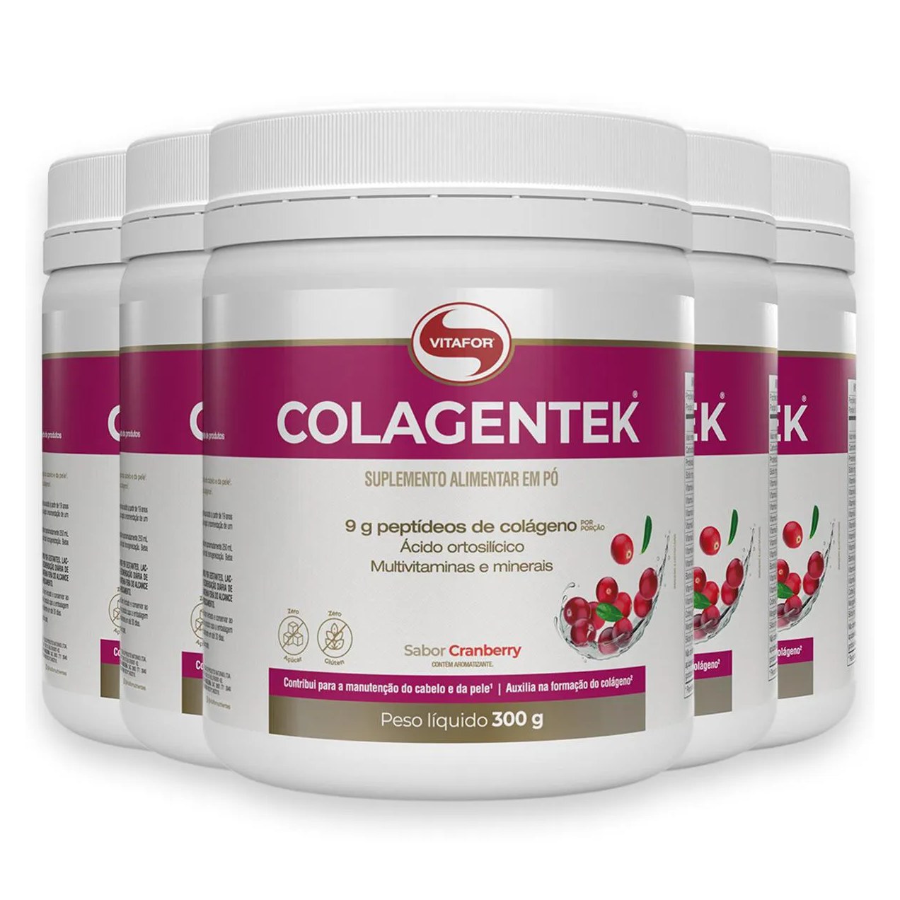 Kit 5 Colagentek Vitafor 300G Cranberry