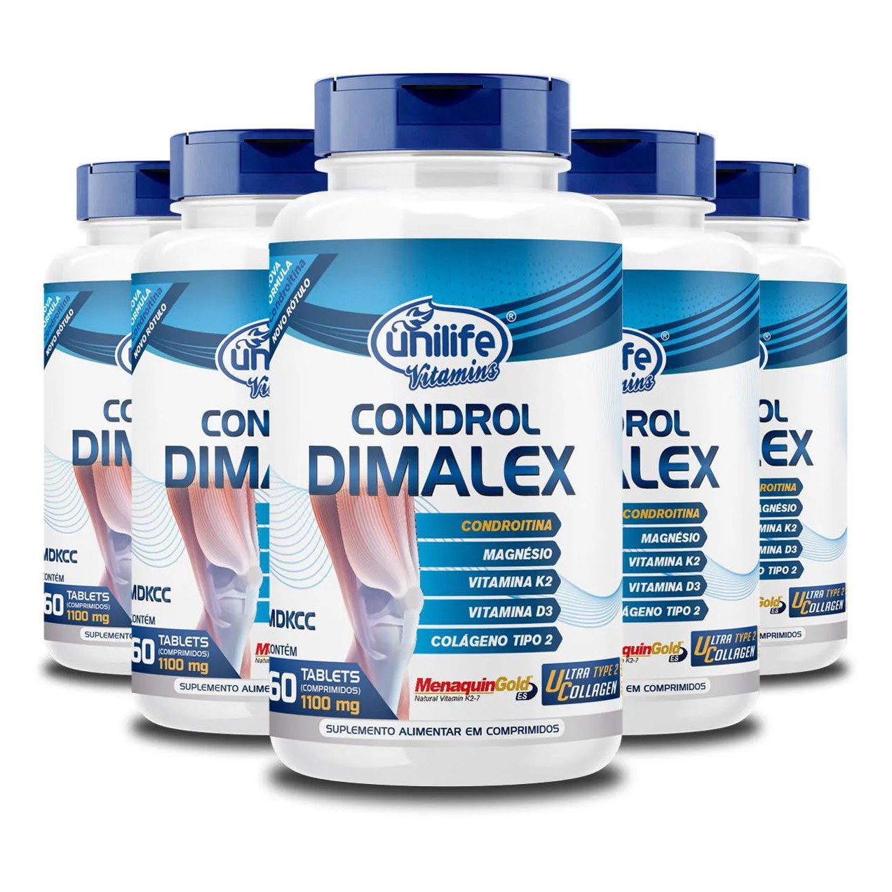 Kit 5 Condrol Dimalex 1100Mg Unilife 60 Comprimidos