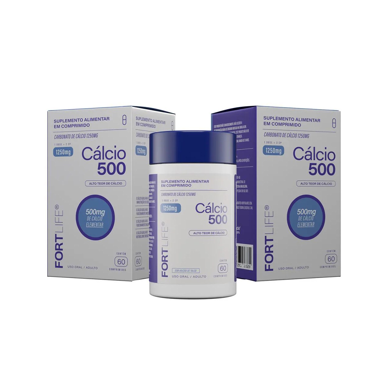 Kit 2 Cálcio 500 - Carbonato de Cálcio 1250Mg 60 Comprimidos Fortlife