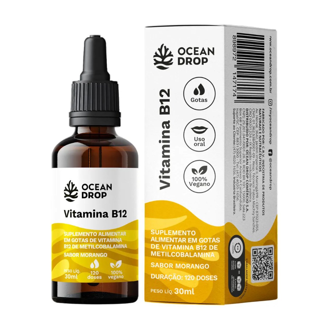 Vitamina B12 em Gotas Ocean Drop 30Ml Sabor Morango