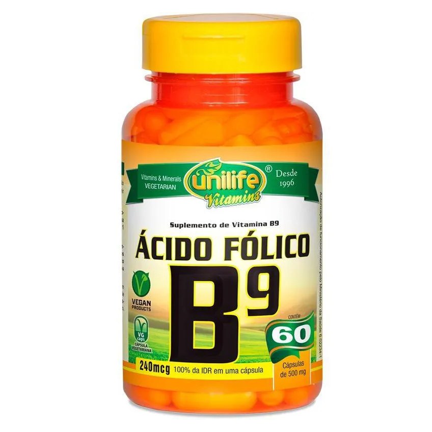 Vitamina B9 Ácido Fólico 60 Cápsulas Unilife