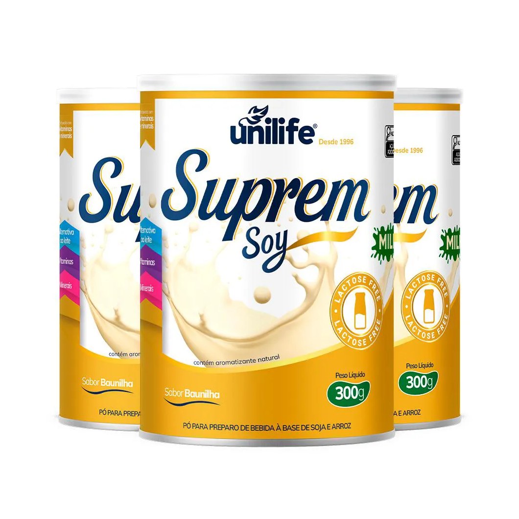 Kit 3 Suprem Soy Unilife Bebida de Soja Sabor Baunilha 300G
