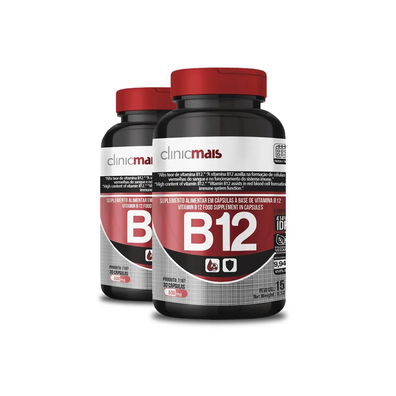 Kit 2 Vitamina B12 500Mg Clinicmais 30 Cápsulas