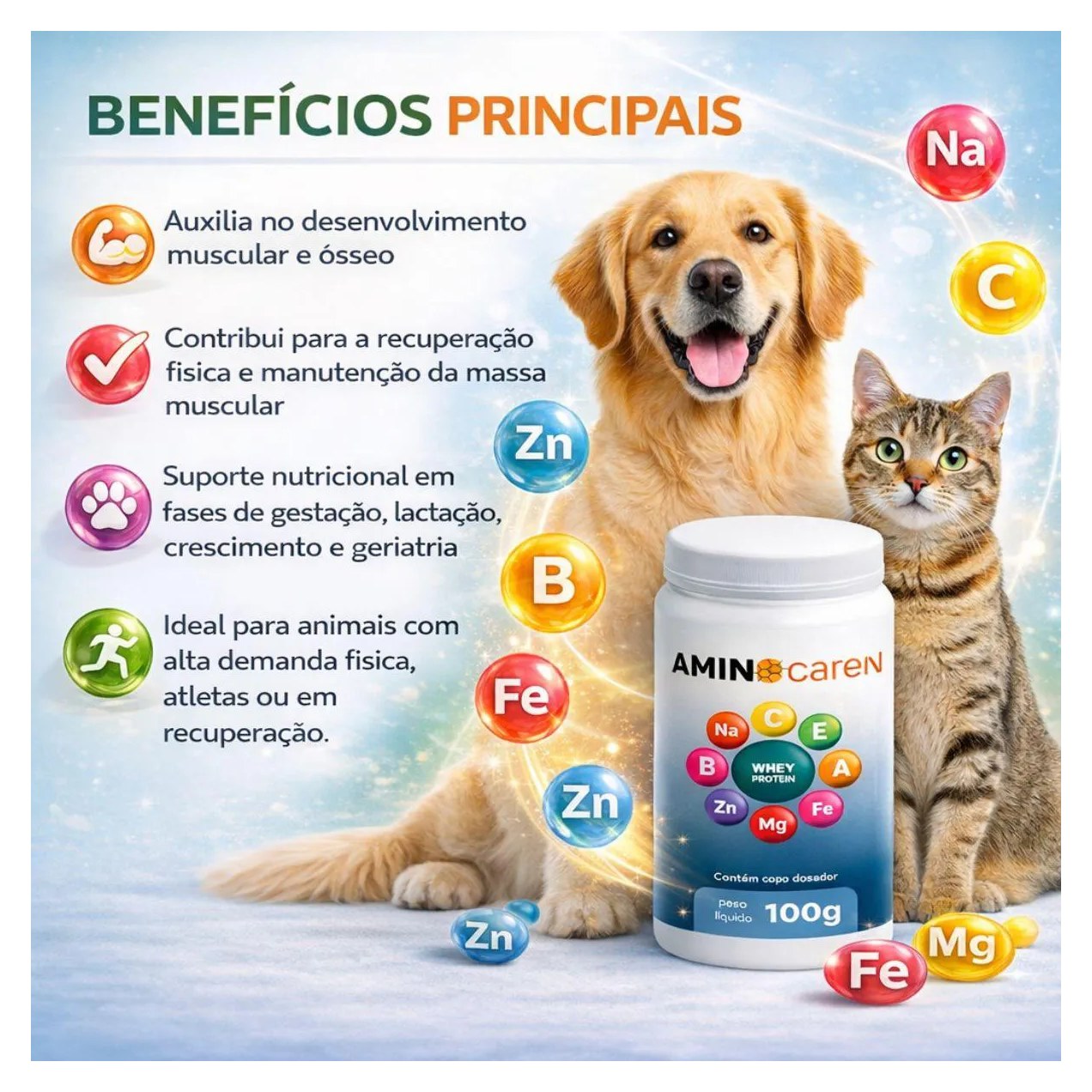 Aminocare Multivitamínicos, Suplemento Alimentar para Cães e Gatos - 100G