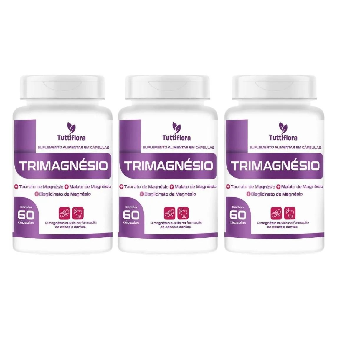 3 Trimagnésio Premium Taurato, Malato e Quelato 60 cápsula 500mg