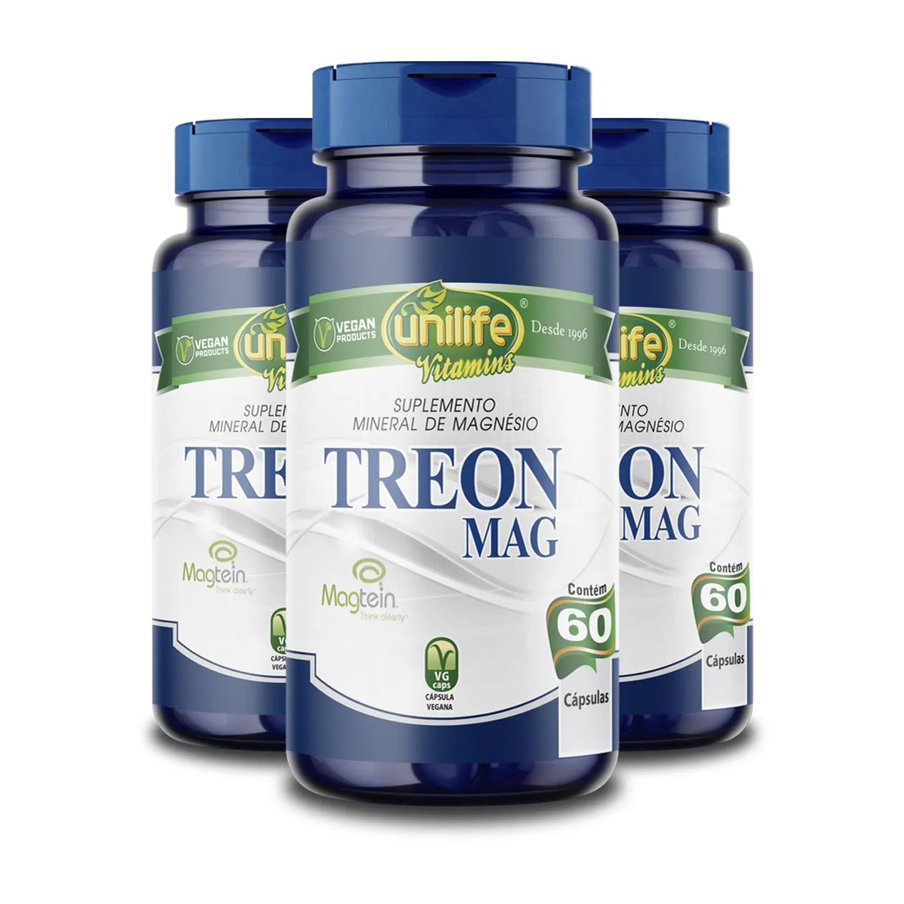 Kit 3 Treon Mag Magnésio Treonato Unilife 60 Cápsulas