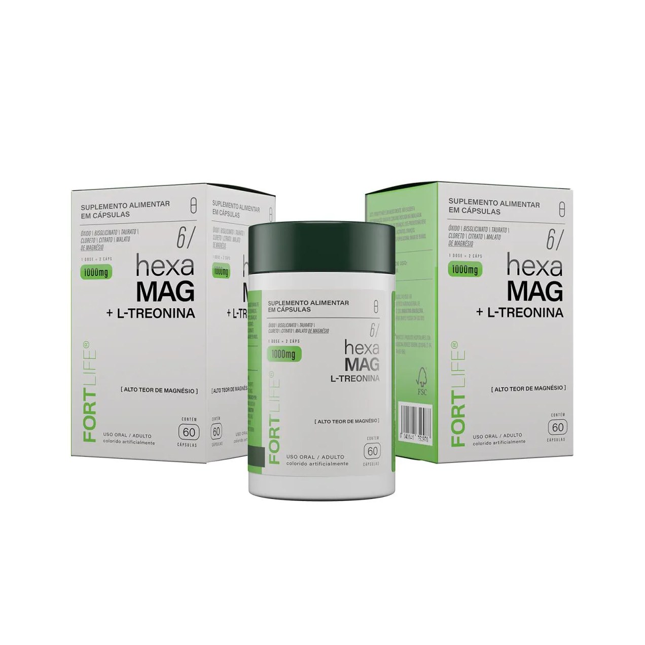 Kit 2 Hexa Mag + L-Treonina 1000Mg 60 Cápsulas Fortlife
