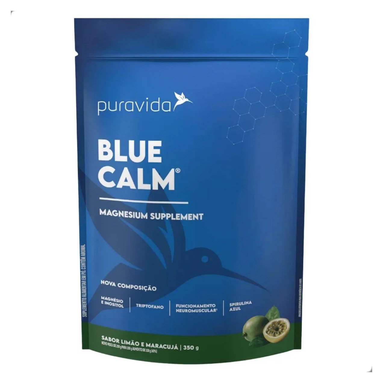 Blue Calm Natural Spirulina Azul Magnesium 350G Pura Vida Limão E Maracujá