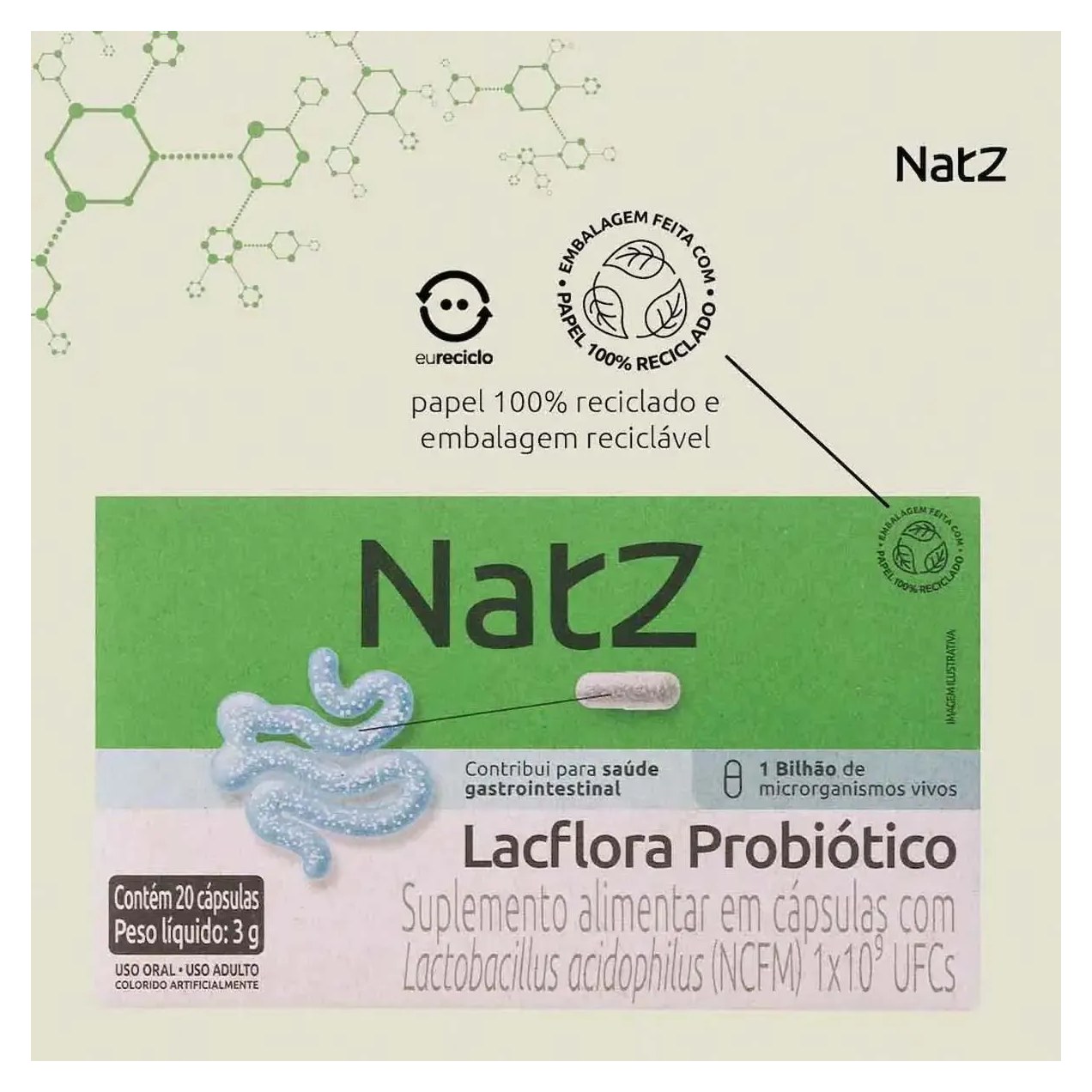 Probiótico Lactobacillus Acidophilus Natz 20 cápsulas