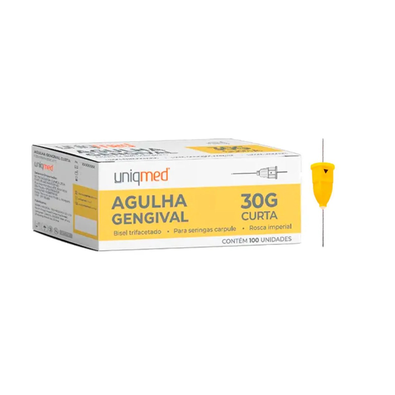 Agulha Gengival Uniqmed Curta 0,30Mm X 25Mm (30Gx1Pol) - Caixa com 100 Unidades
