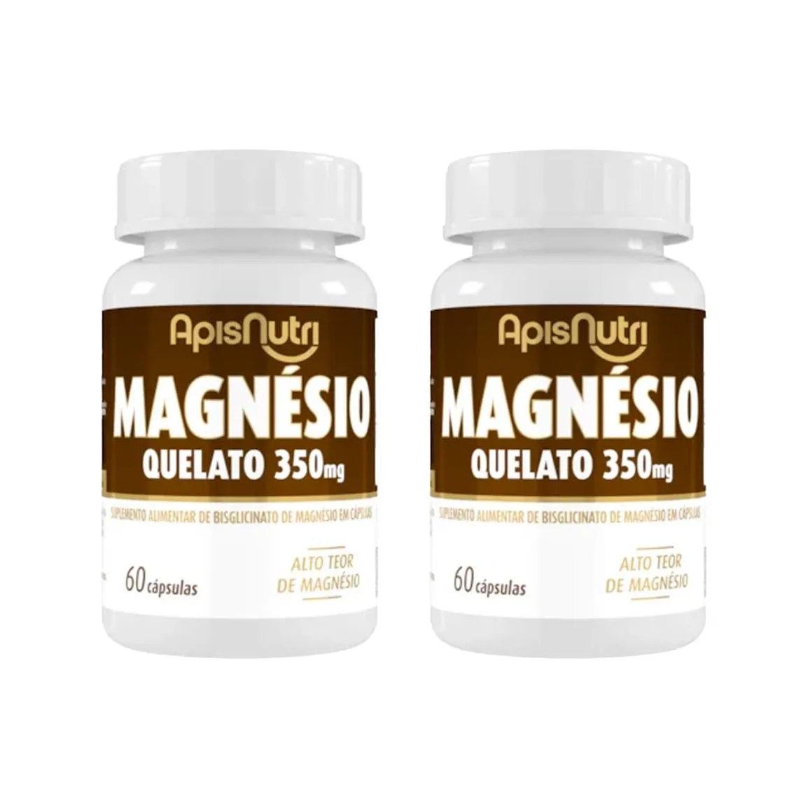 Kit 2 Magnésio Quelato Suplemento 350Mg - 60 Caps - Apisnutri