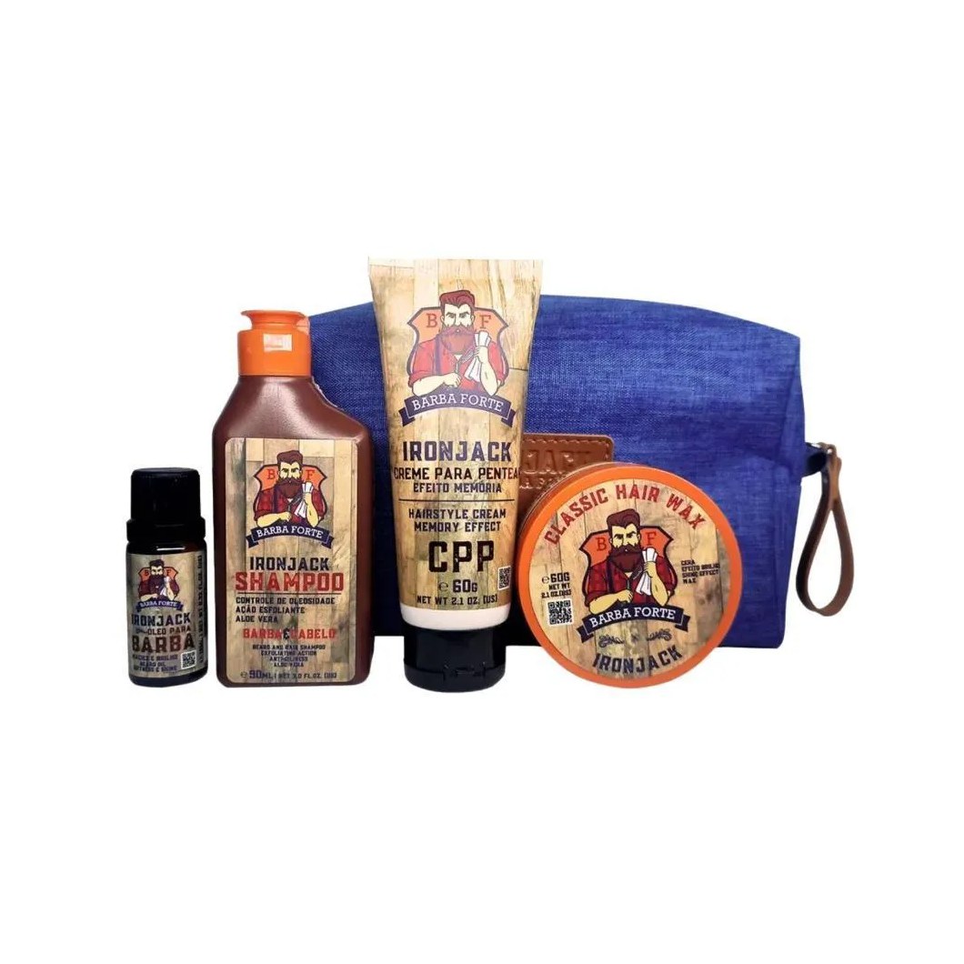 Kit Viagem Ironjack Barba Forte (4 Produtos + Nécessaire)