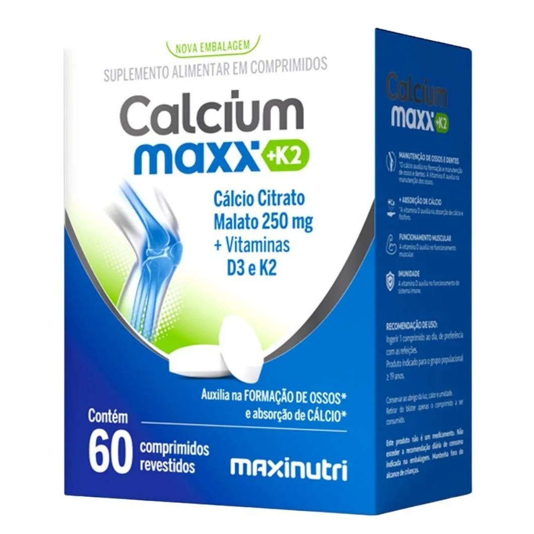 Calcium Maxx K2 ( Cálcio Citrato Malato + Vitaminas D3 e K2) 60 Comprimidos - Maxinutri