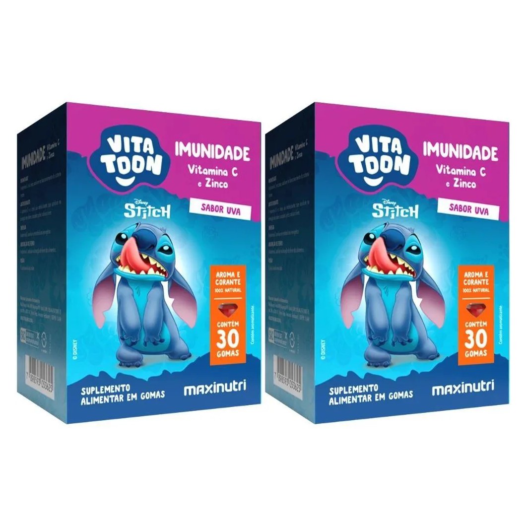 Kit 2X Vitamina C com Zinco Kids Vitatton Stitch 30 Gomas - Maxinutri UVA
