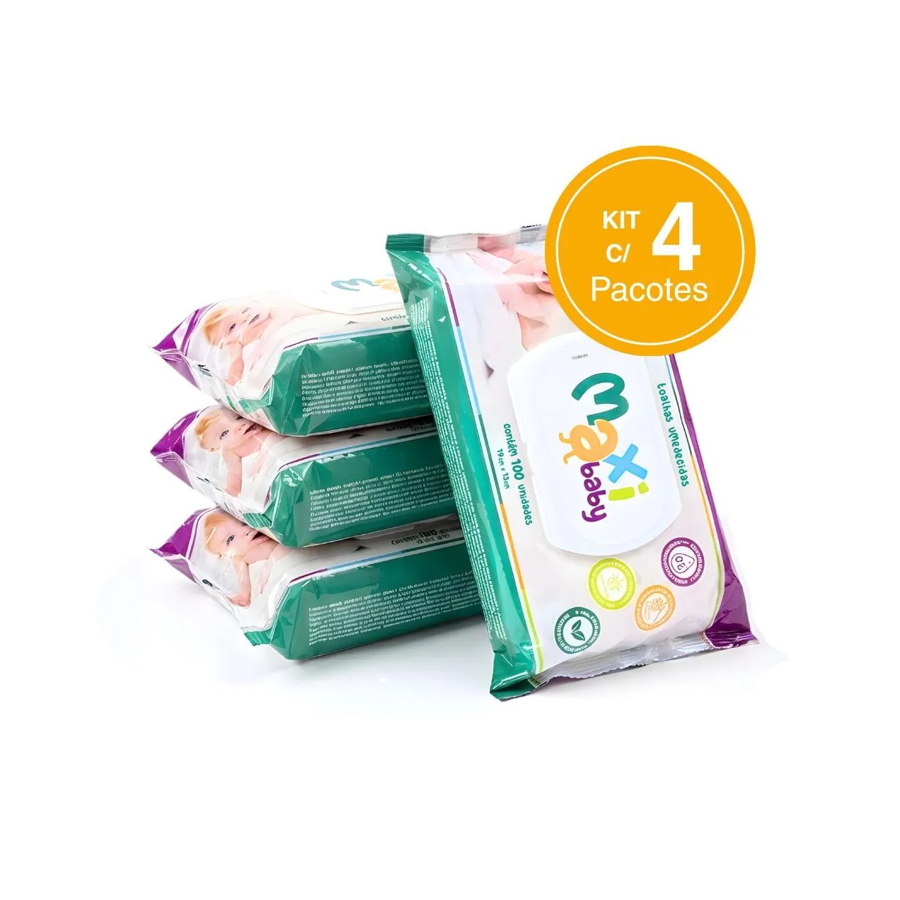 Kit 4 Toalhas Umedecidas Hipoalergênico 100Un Cada Maxi Baby