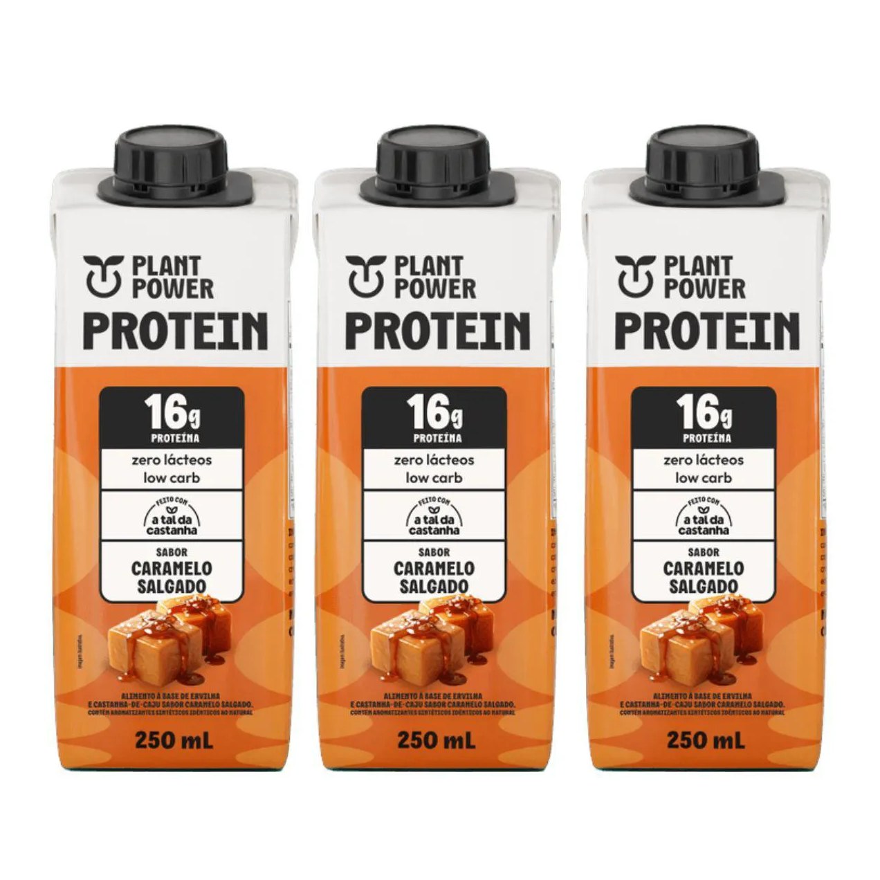 Shake Protein Caramelo Salgado 16G de Proteína Kit 3 Zero Lactose 250Ml Plant Power