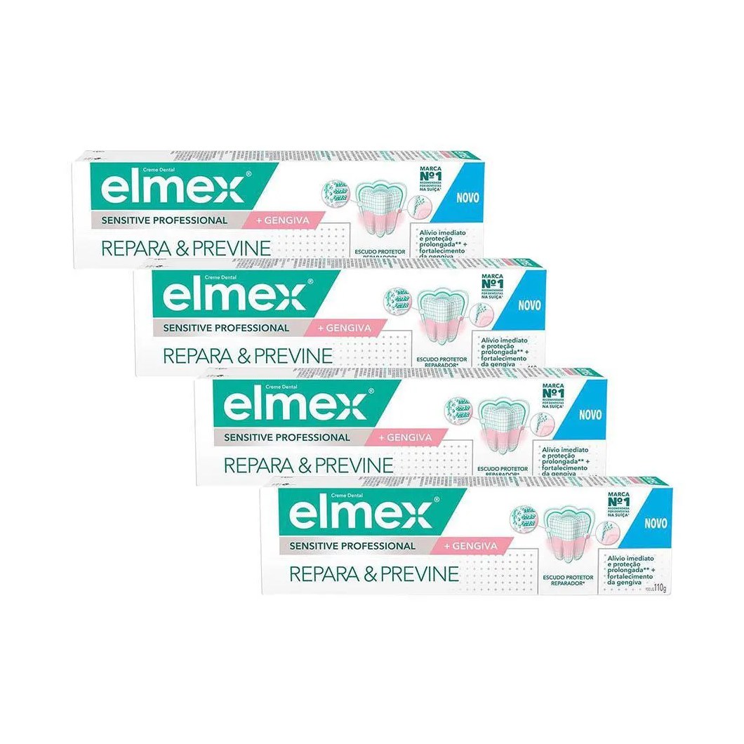 Kit 4 Cremes Dentais Elmex Sensitive Professional + Gengivas 110G Cada
