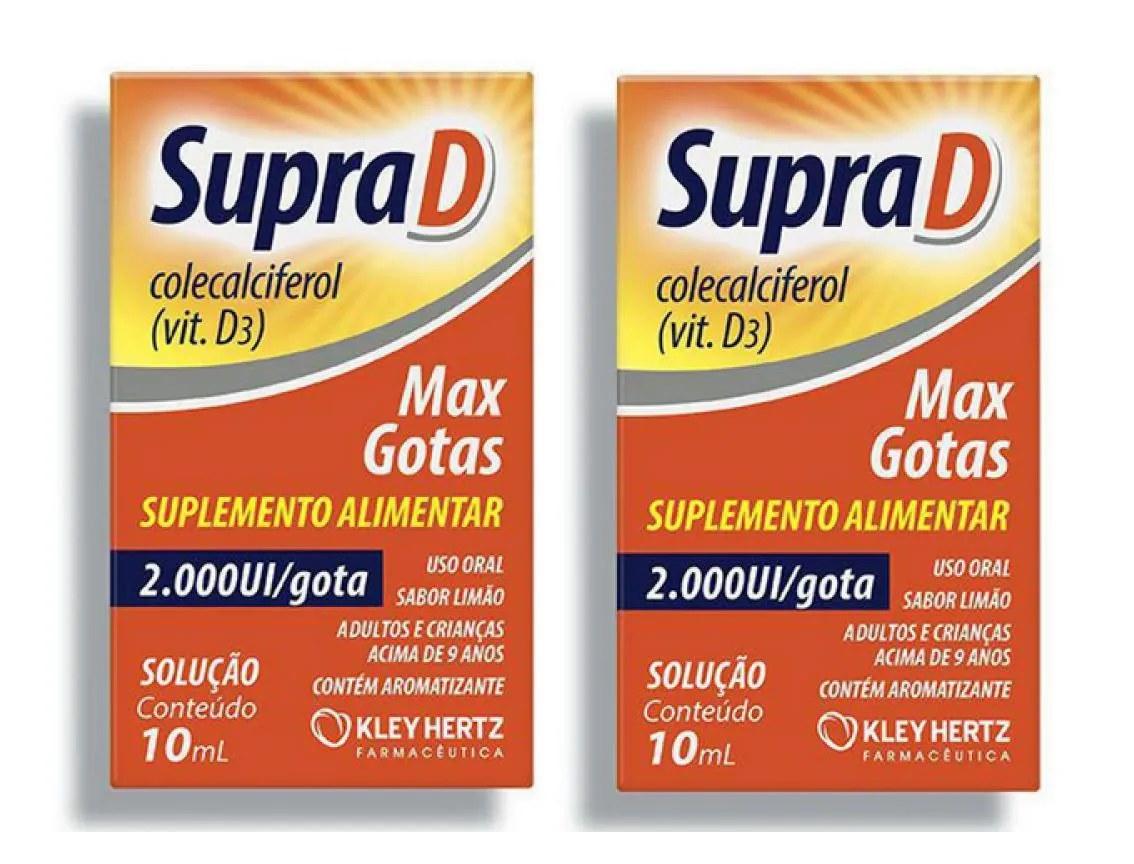 2 Caixas Suplemento Alimentar Supra D 2000Ui de Vitamina D Gotas Sabor Limão 10Ml