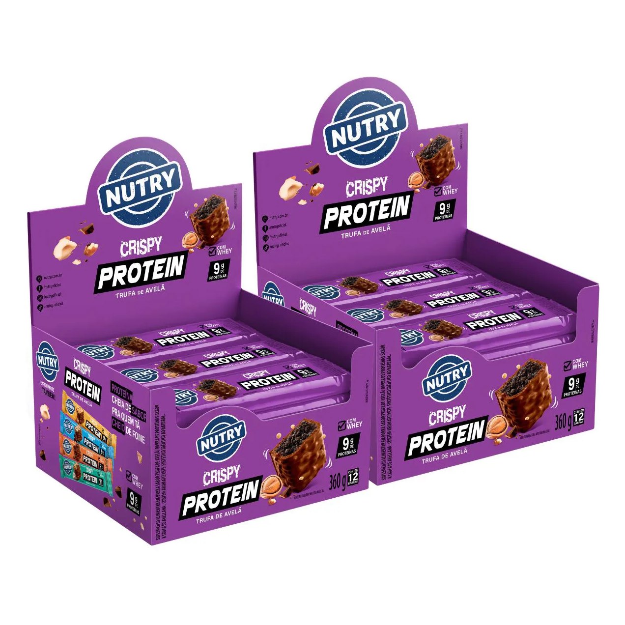 2X Barra Proteica Nutry Crispy Protein Trufa de Avelã 12 Unidades 30G