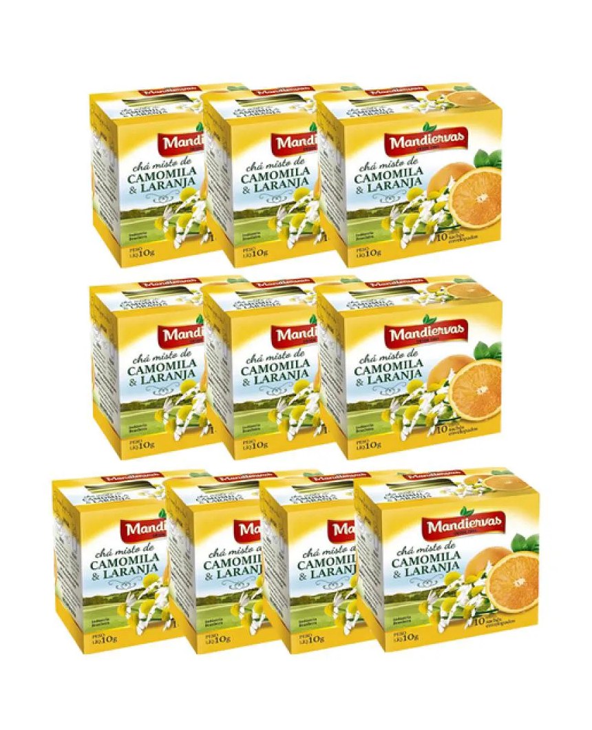 Kit com 10 Caixas de Chá Misto de Camomila e Laranja (100 sachês envelopados) 10g Mandiervas