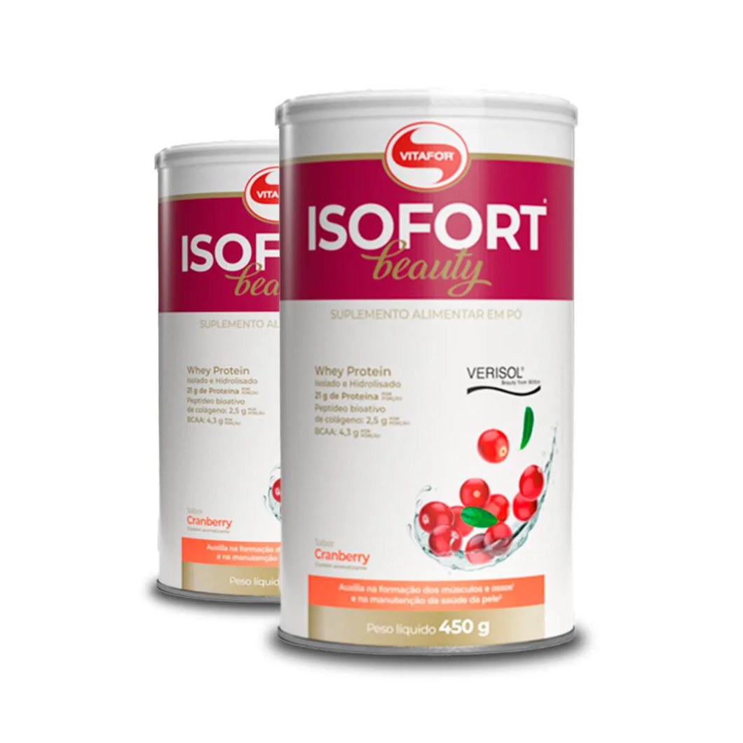 Kit 2 Isofort Beauty Isolado Vitafor Cranberry 450G