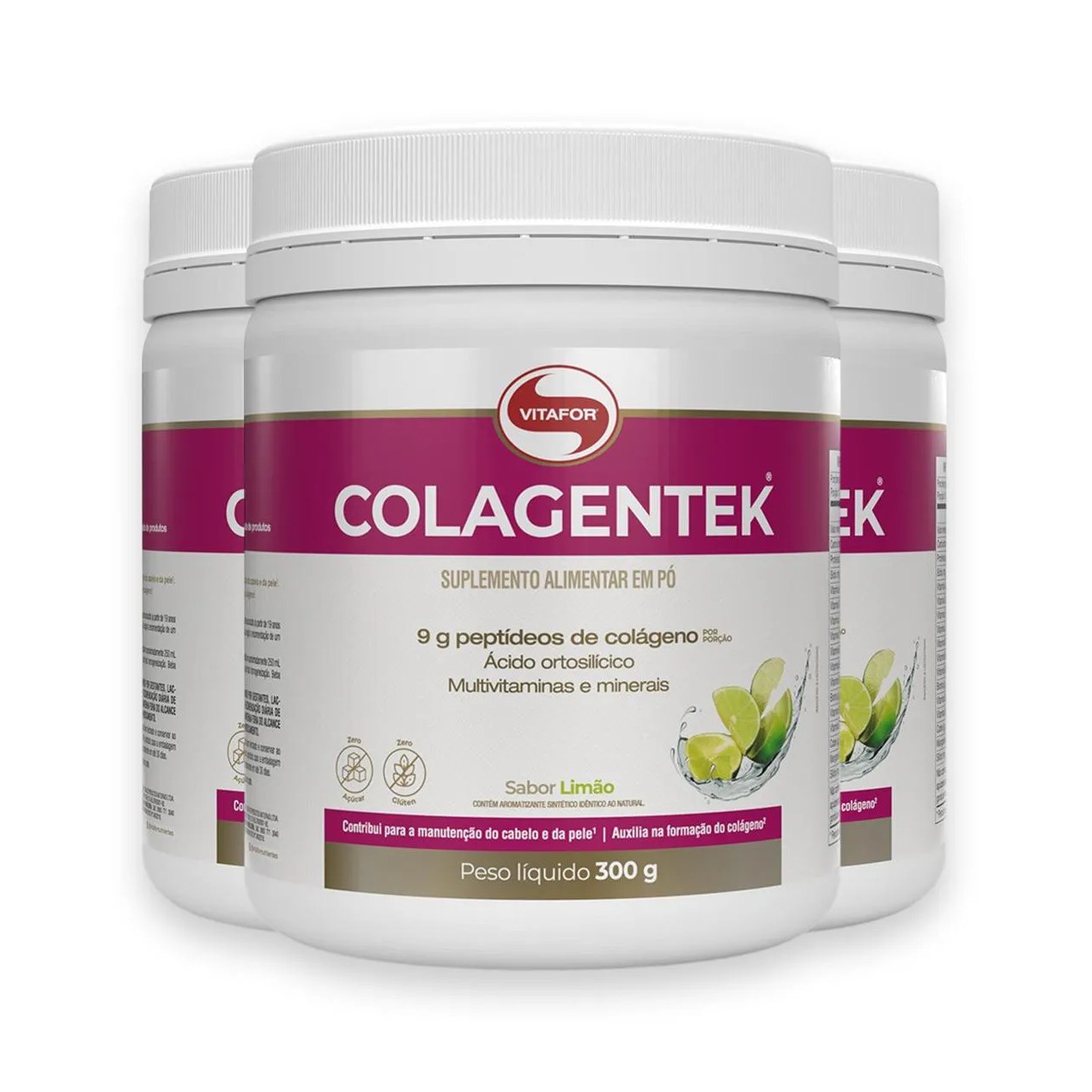 Kit 3 Colagentek Vitafor 300G Limão