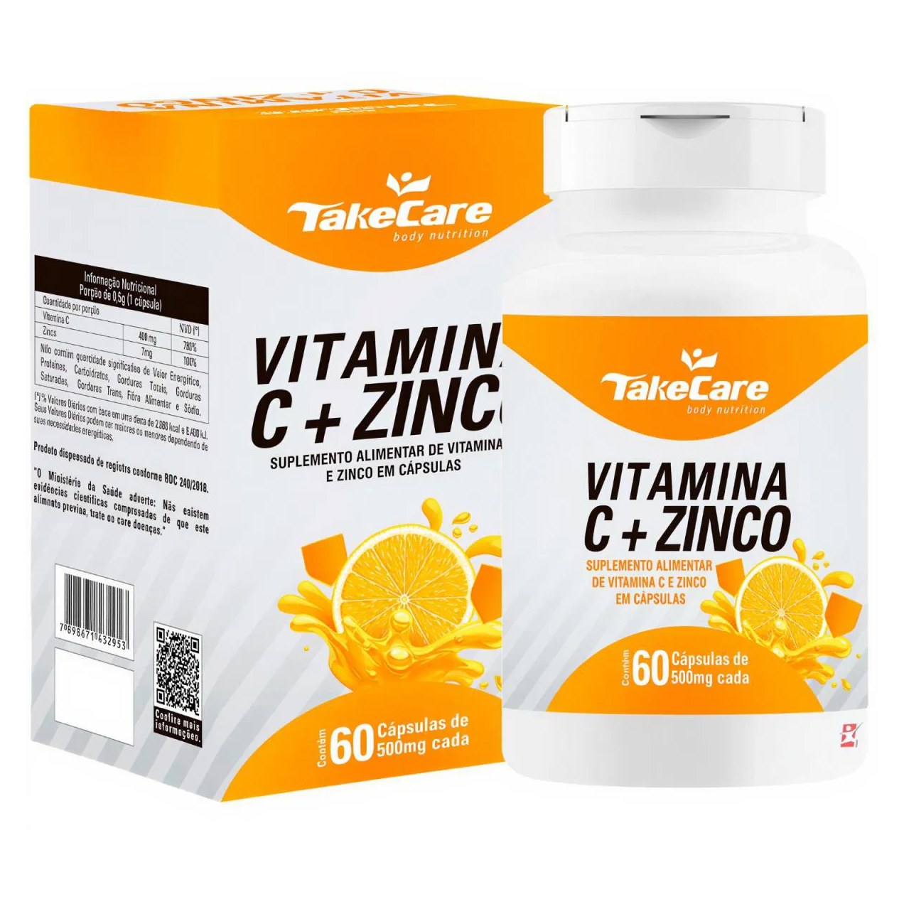 Vitamina C + Zinco Fórmula Antioxidante Concentrada para Imunidade 60 Cápsulas - Take Care