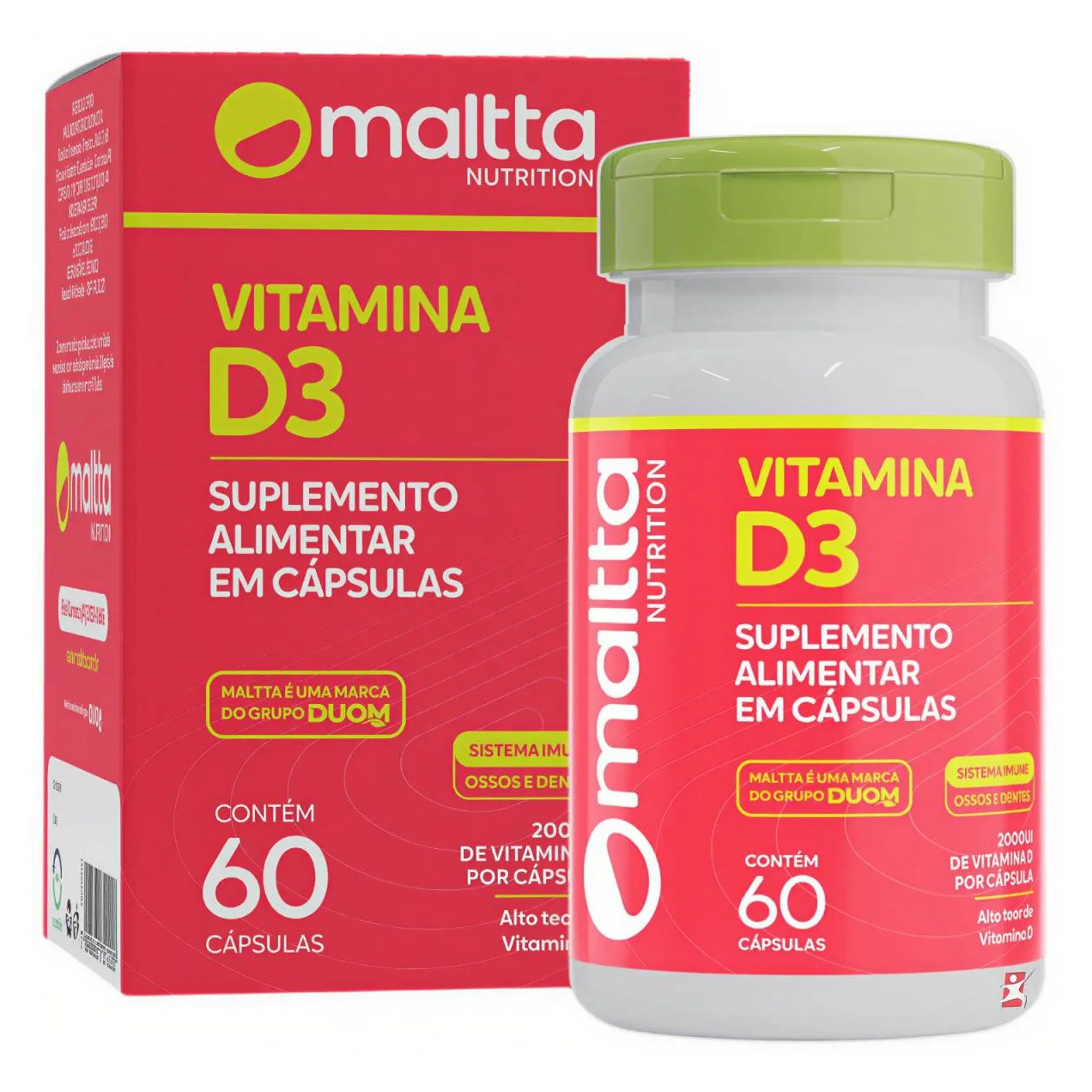 Vitamina D3 Concentrada 2000Ui Colecalciferol 1 ao Dia 60 Cápsulas - Maltta Nutrition