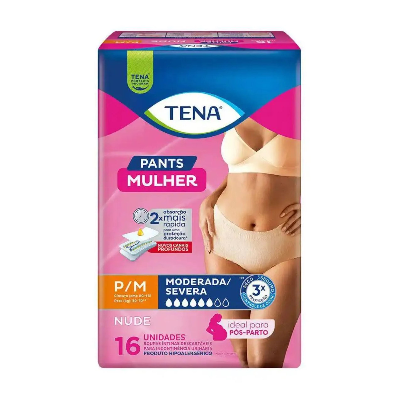 Fralda Geriátrica Tena Pants Mulher Rosa P/M Nude 16 Un