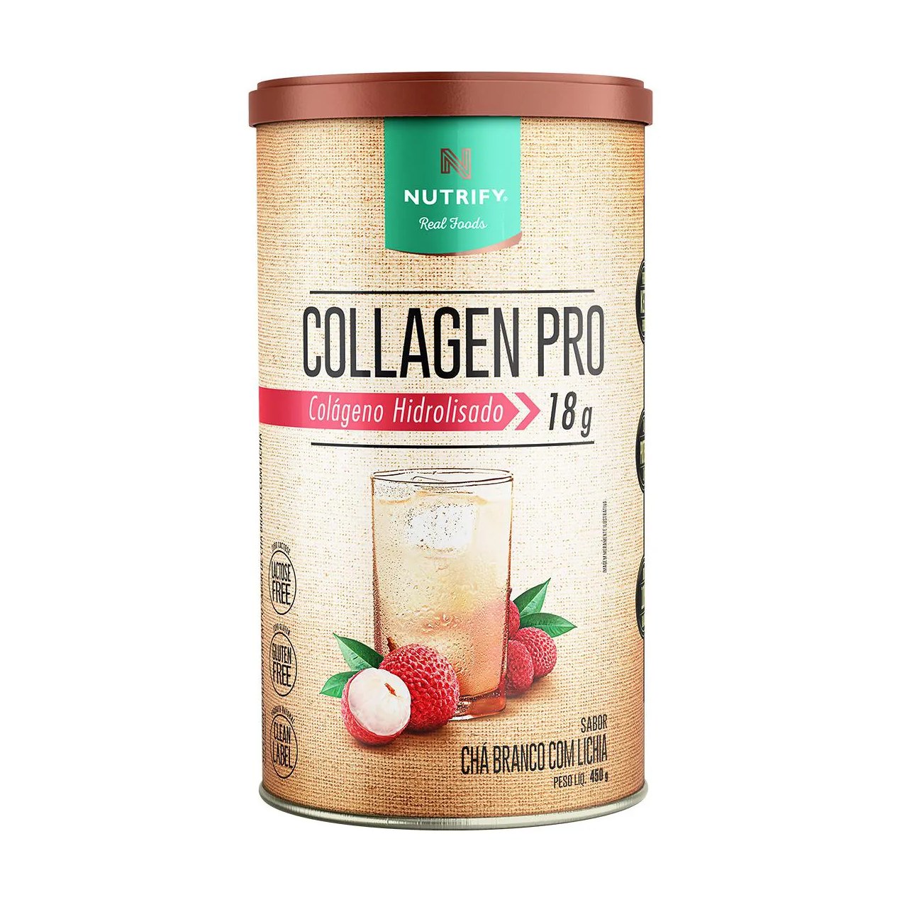 Collagen Pro Colágeno Hidrolisado Chá Branco com Lichia Nutrify 450G
