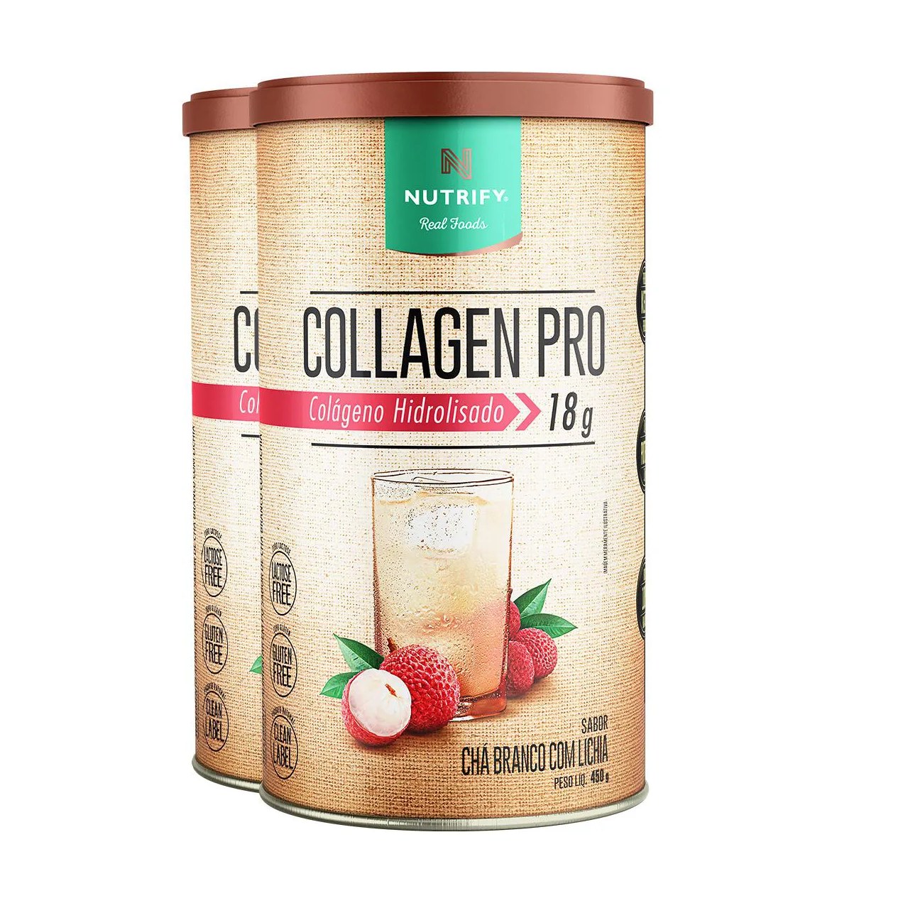 Kit 2 Collagen Pro Colágeno Hidrolisado Chá Branco com Lichia Nutrify 450G