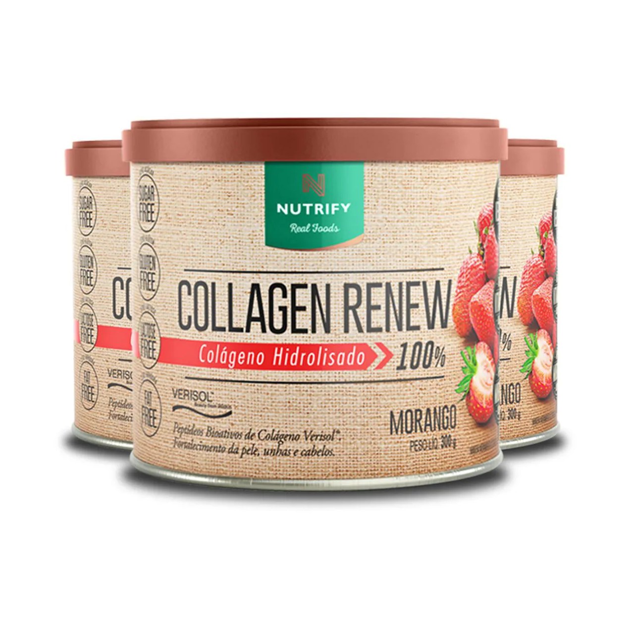 Kit 3 Collagen Renew Colágeno Hidrolisado Morango Nutrify 300G