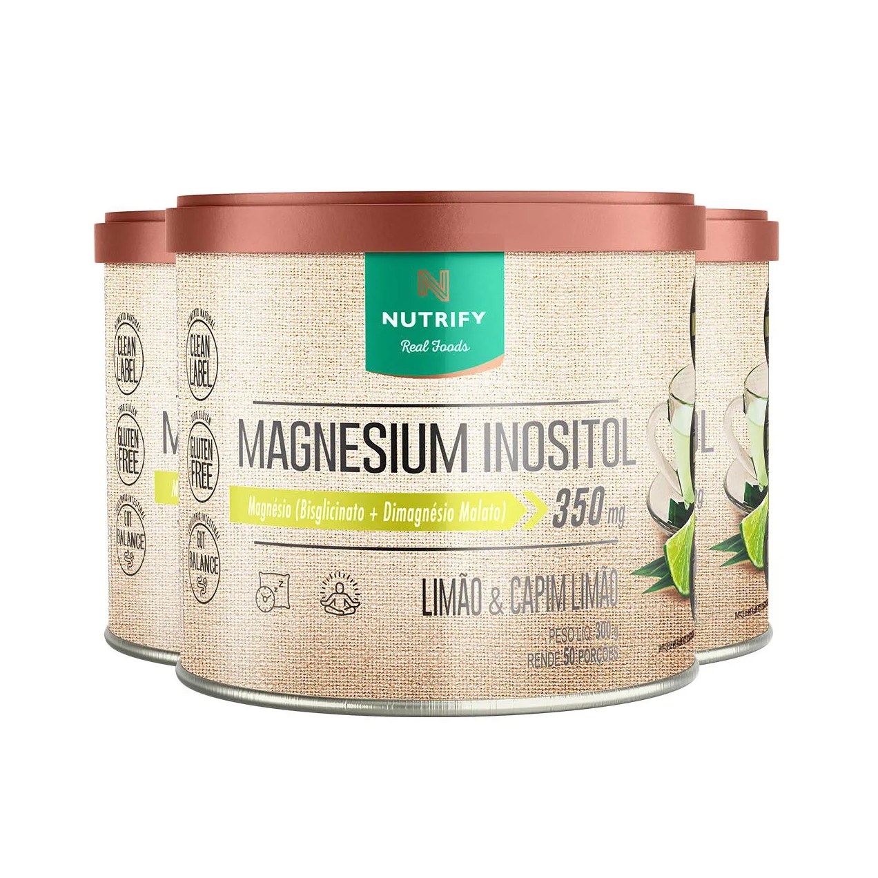 Kit 3 Magnesium Inositol Nutrify 350G Limão e Capim Limão