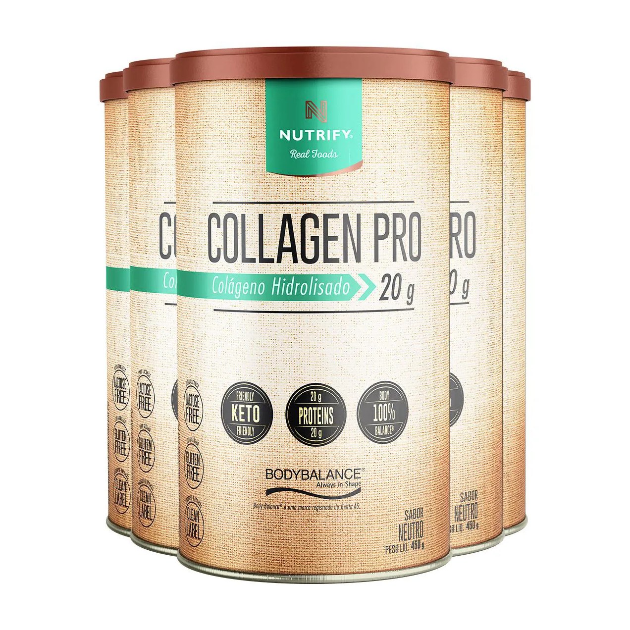 Kit 5 Collagen Pro Colágeno Hidrolisado Neutro Nutrify 450G