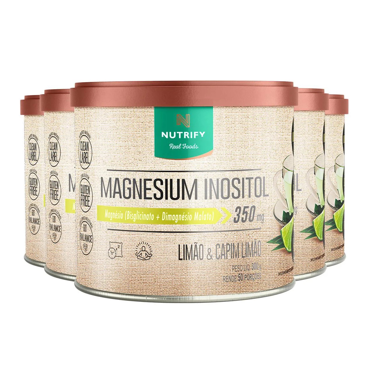 Kit 5 Magnesium Inositol Nutrify 350G Limão e Capim Limão