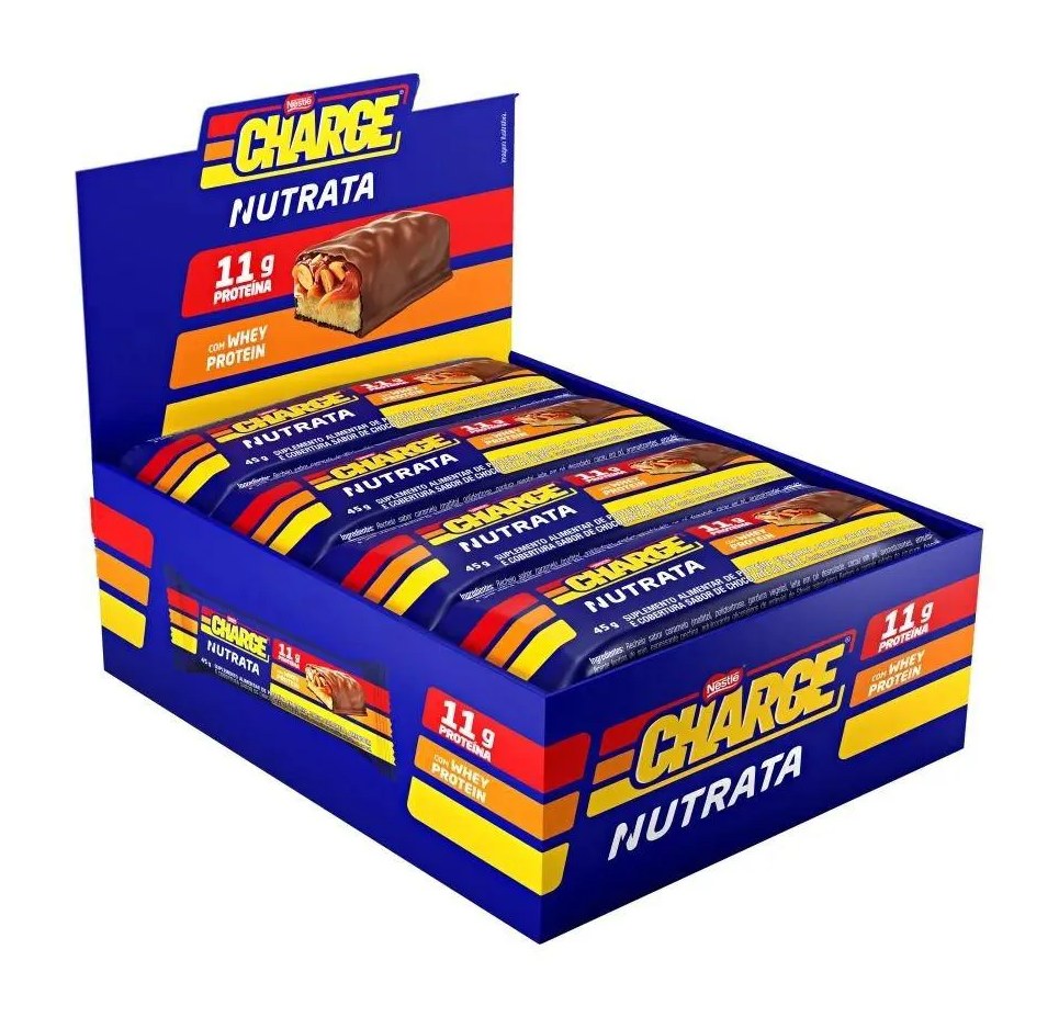 Barra Proteica Nutrata Charge Bar Caixa com 12 Unidades (540G) - Caramelo, Amendoim e Chocolate ao Leite
