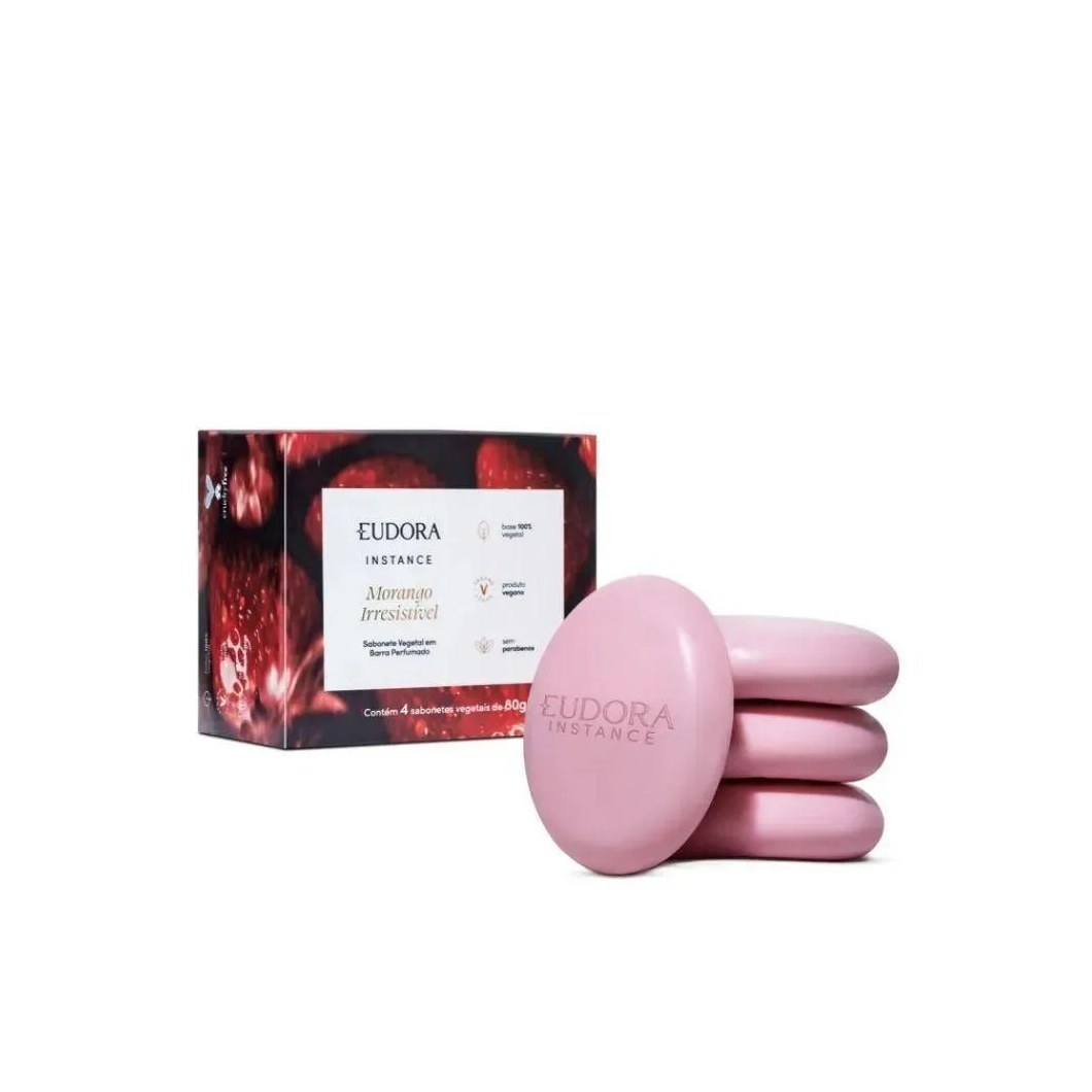 Sabonete Vegetal em Barra Eudora Instance Morango Irresistível 4 Unidades 80G