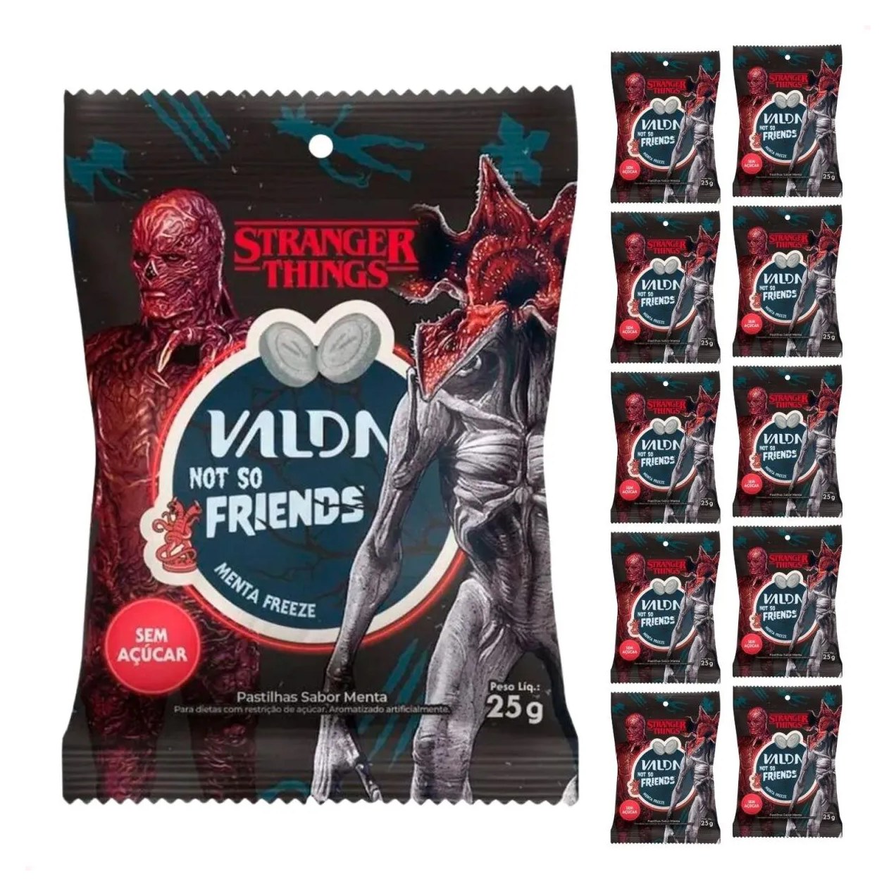 Kit 10 Un Pastilha Stranger Things Sabor Menta Freeze 25G