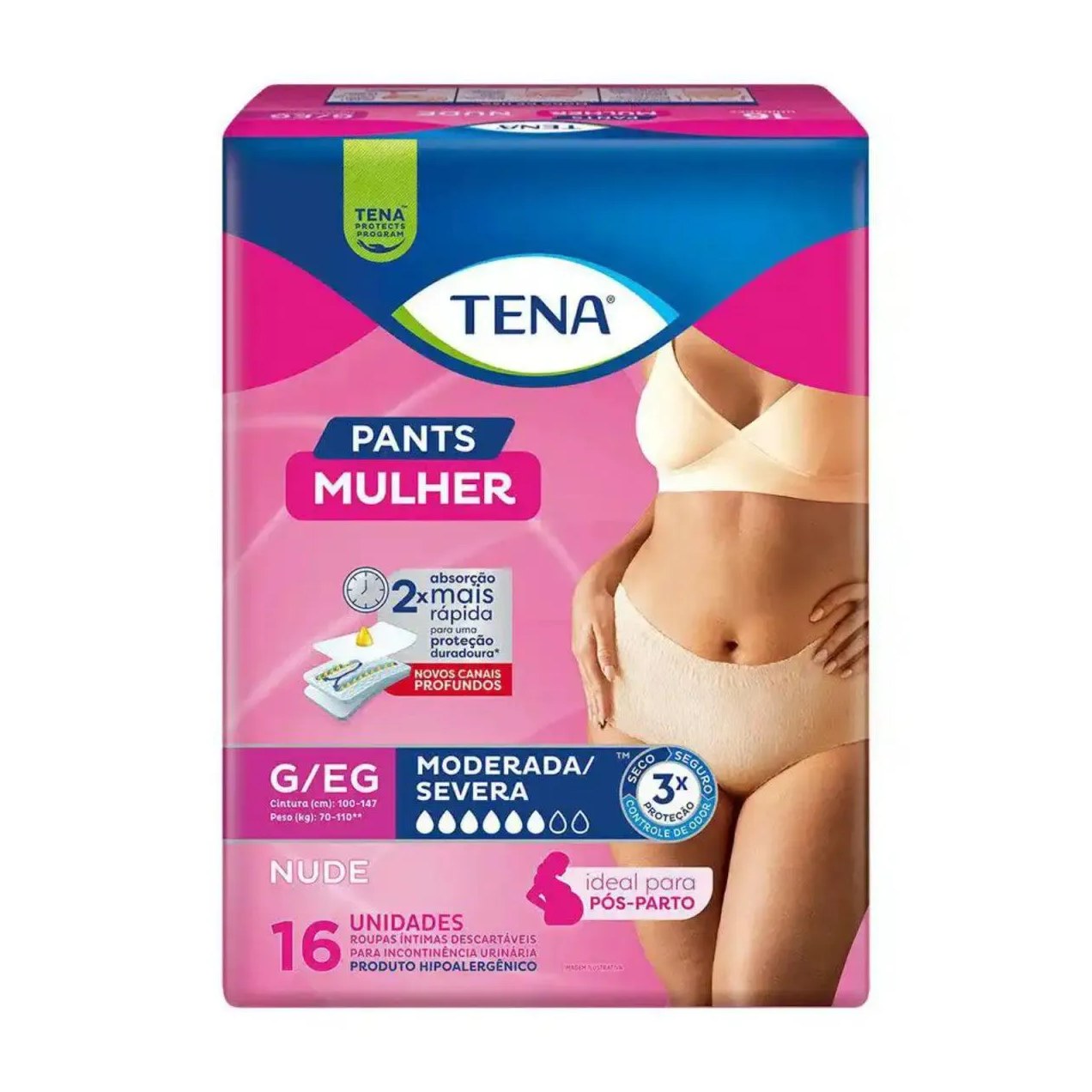 Fralda Geriátrica Tena Pants Mulher Rosa G/Eg Nude 16 Un