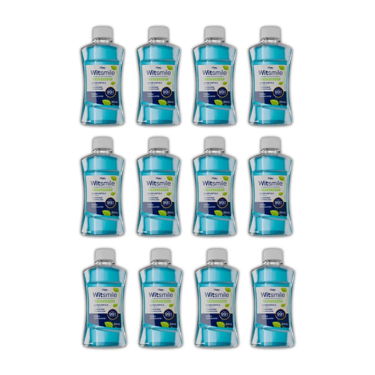 Kit 12 Enxaguante Antisséptico Bucal Witsmile Freshness 60Ml - Fgm