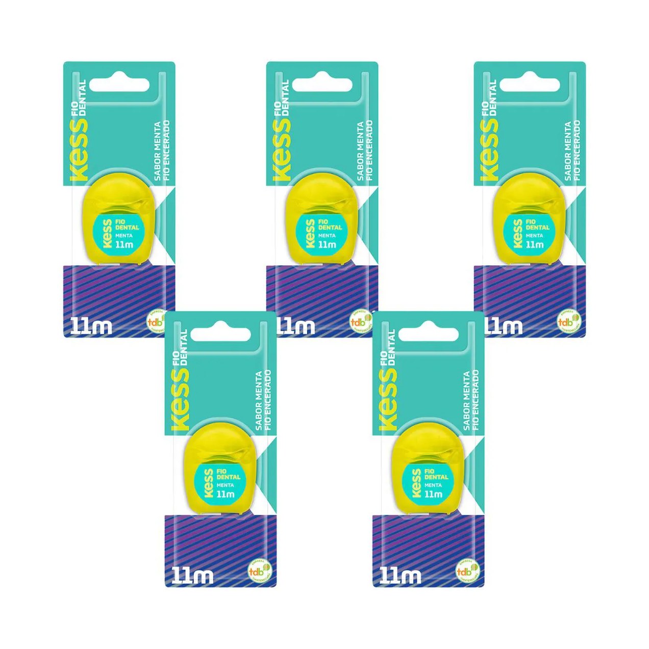 Kit 5 Fio Dental Encerado Menta Mini 11M - Kess