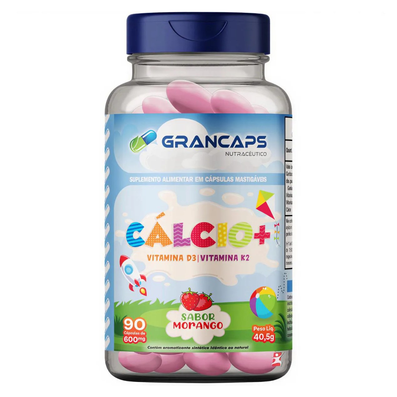 Cálcio + K2 + D3 Kids 90 Cápsulas Mastigáveis Sabor Morango - Grancaps