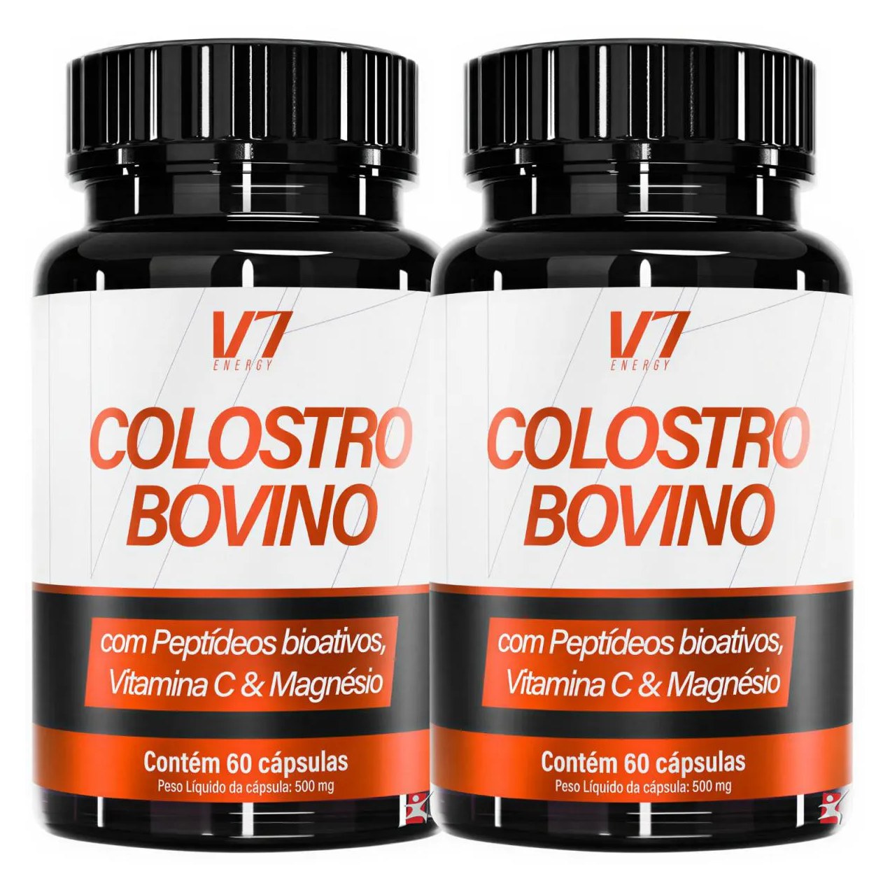 Kit 2 Colostro Bovino + Peptídeos Bioativos + Vitamina C + Magnésio Total 120 Cápsulas - V7 Energy