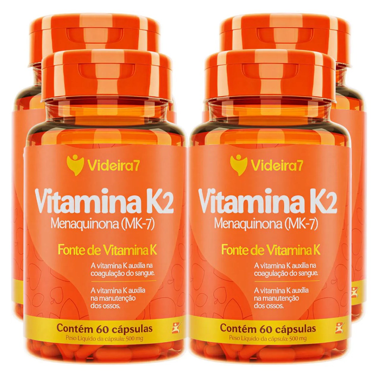 Kit 4 Vitamina K2 Menaquinona Mk-7 1 ao Dia 100% Idr Total 240 Cápsulas - Videira7