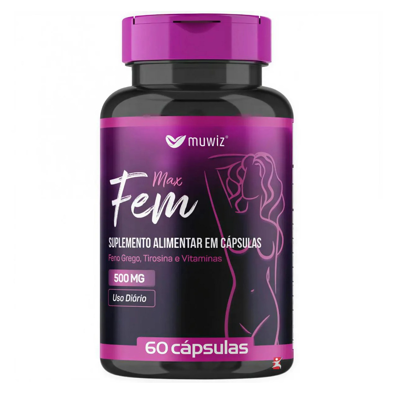 Max Fem - Feno Grego + Tirosina + Vit D + Biotina + Vit e + Ácido Fólico 60 Cápsulas - Muwiz