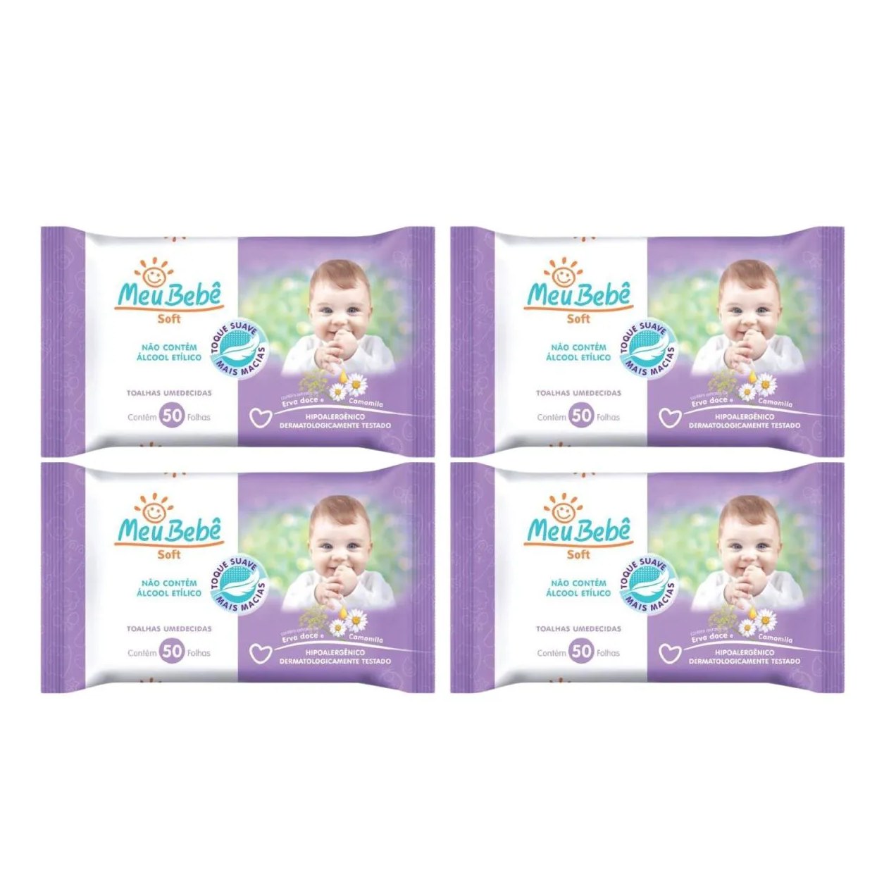 Kit C4 Lenço Umedecido Meu Bebê Soft C/50 Unidades