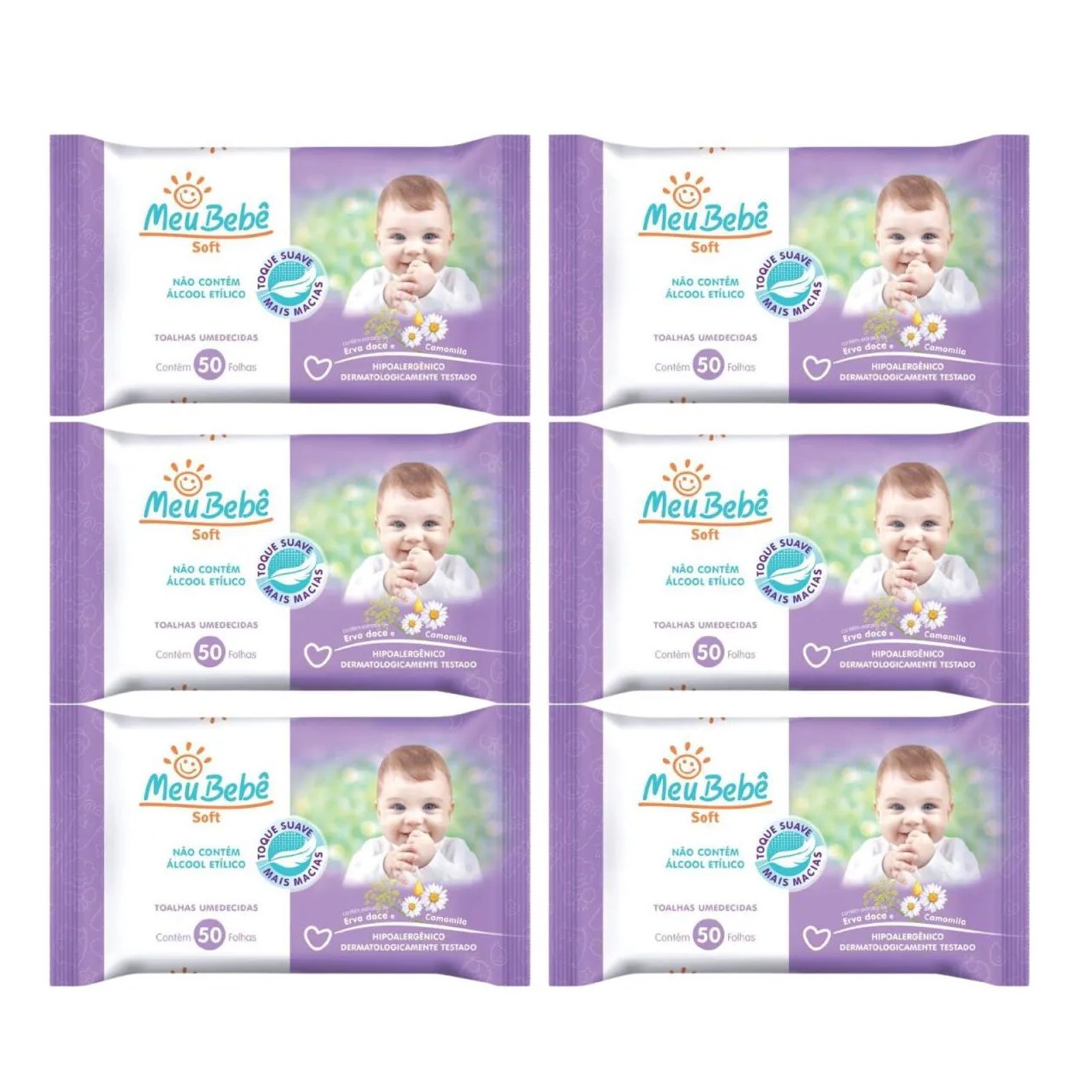 Kit C6 Lenço Umedecido Meu Bebê Soft C/50 Unidades